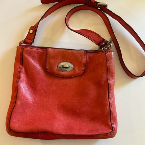 Fossil Marlow Crossbody Bag burnt out red  Leather Turnlock Purse Handbag - Picture 2 of 14